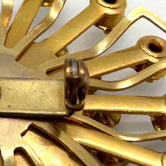 Vintage Aurora Borealis Brooch Gold-Tone Rivet Set 1960s Starburst Atomic 2 inch - Picture 11 of 14